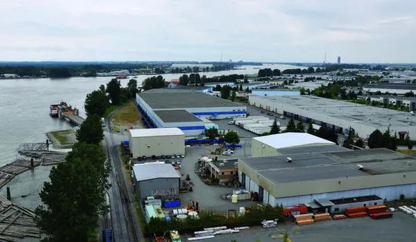 Axton facility aerial view showing barge access and waterfront location