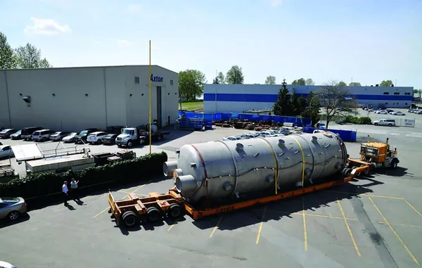 Large vessel departing Axton facility