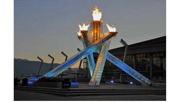 Vancouver 2010 Olympic Cauldron lit at night